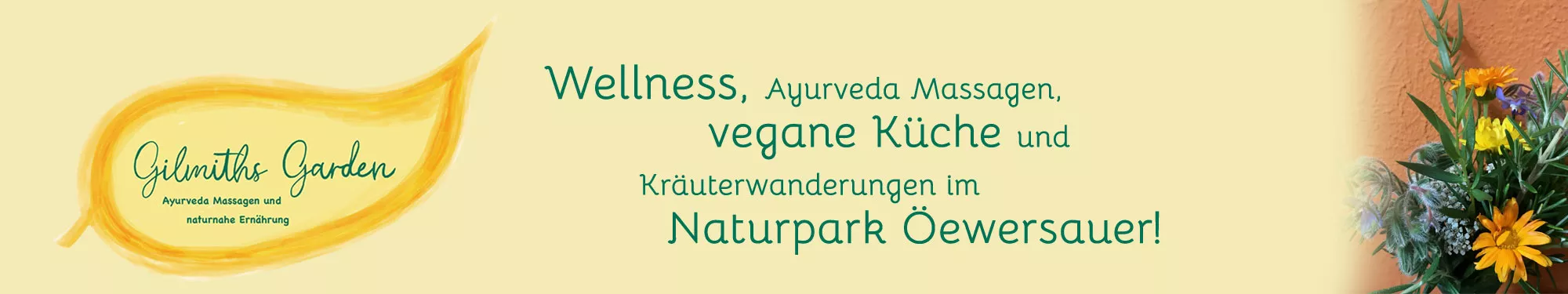 Wellness bei Gilmiths Garden, Ayurveda Massagen, vegane Küche, Kräuterwanderzngen, Naturparek Öewersauer Wellness bei Gilmiths Garden, Ayurveda Massagen, vegane Küche, Kräuterwanderzngen, Naturparek Öewersauer